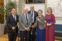 New Members March 2025. Pictured with Moderator Bill Duncan and Deputy Provost Andrew Parrott are (L-R) Andy Chan, Gillian Rattray and Nicola Small. Picture courtesy of Richard Wilkins.